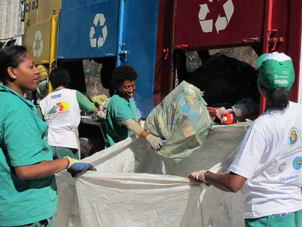 Workers sorting recyclable materials